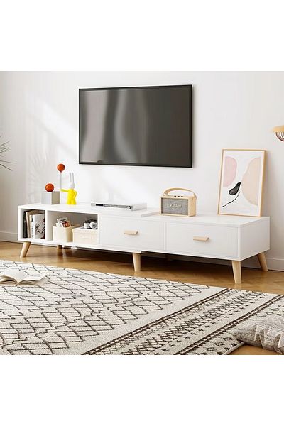 Raffine Modern Upgraded Minimalist Design Retractable Length TV Cabinet Drawers Storage Rack Home
