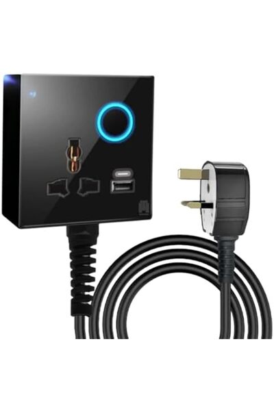 HASSAN Universal Glass Socket Extension with Neon Indicator - USB-C & USB-A Ports, 5V 2.1A Power - H