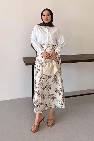 Rimel Moda Yaprak Desenli Etek Taş
