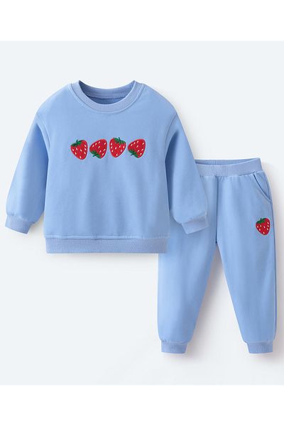 SAPS Strawberry Embroidered Top and Pants Set - Blue