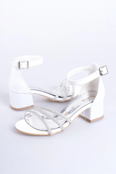 DİGGO KİDS White Children's Evening Dress Shoes with Stone Detail