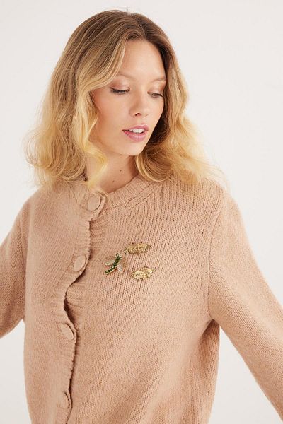 Tudors Women's Regular Fit Classic Cut Butterfly Embroidered Powder Cardigan