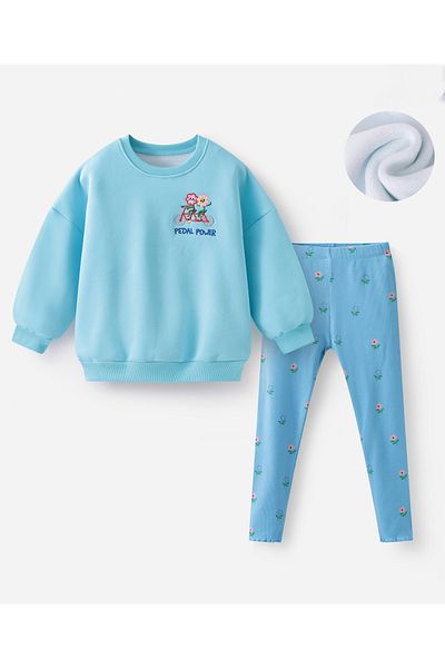 SAPS Sweatshirt with Pedal Power Embroidery and Floral Print Leggings - Blue