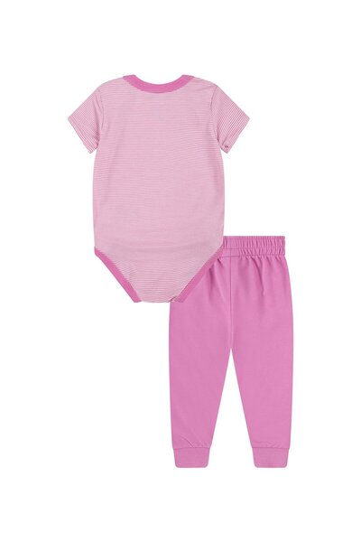 Nike Cotton Blend Striped Short Sleeves Onesies and Logo Graphic Leggings - Playful Pink