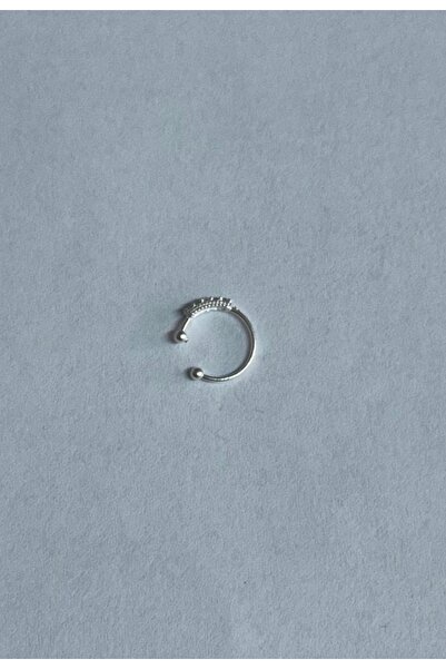 Takıkraliyeti 925 ayar gümüş zirkon taşlı sıkıştırmalı fake deliksiz halka hızma