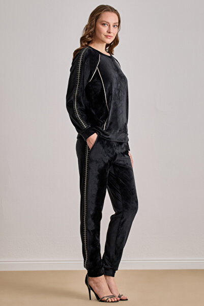 Guitar Günlük Giyim Siyah Kadife Sweatshirt