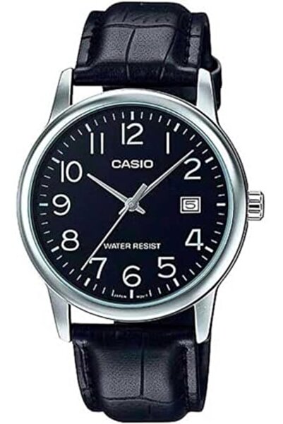 Casio ساعة رجالية - MTP-V002L-1BUDF مينا سوداء، سوار أسود