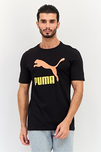 Puma تي شيرت رجالي رياضي مناسب للأنشطة الخارجية بشعار العلامة التجارية، أسود