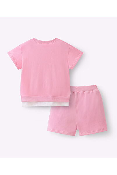 SAPS Floral Embroidered Short Sleeves T-shirt and Shorts Co-ords Set - Pink