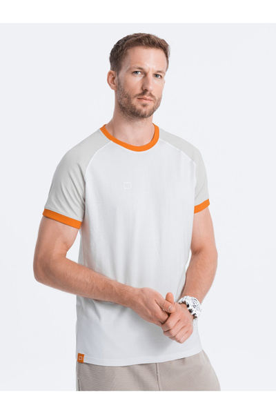 OMBRE Herren T-Shirt aus Reglan-Baumwolle - Grau und Weiß V2 S1623 XL