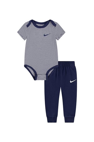 Nike Cotton Blend Striped Short Sleeves Onesies and Logo Graphic Leggings - Midnight Navy