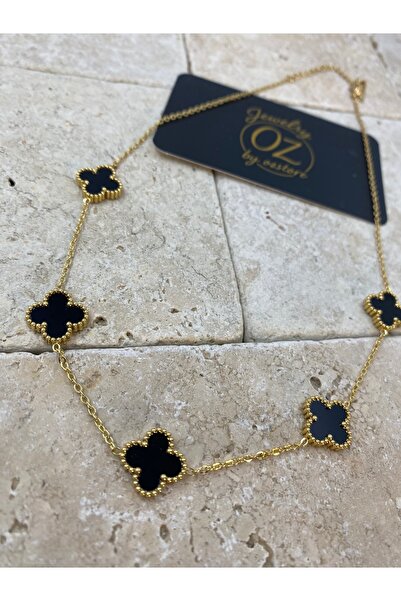 Byoz store قلادة نسائية من الفولاذ المطلي بالمينا باللون الأسود على سلسلة ذهب...