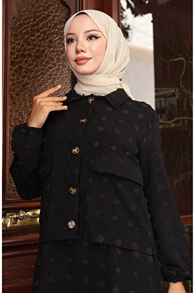 sefamerve Kolu Lastikli Ceketli İkili Takım 0133-03 Siyah