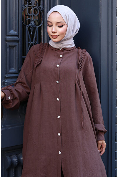 sefamerve Ruffled Front Tunic Pants Double Set 2128-06 Brown