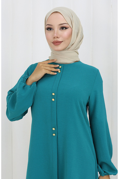 sefamerve Düğme Detaylı Aerobin Tunik 0175-08 Mint Yeşili
