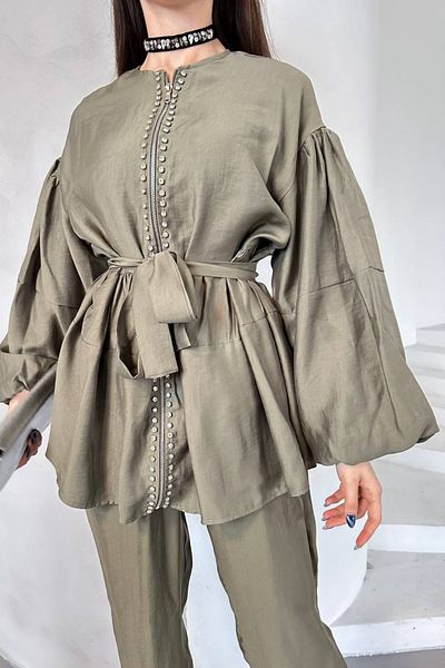 Mandal River - Stone Detailed Zippered Jacket and Trousers Set