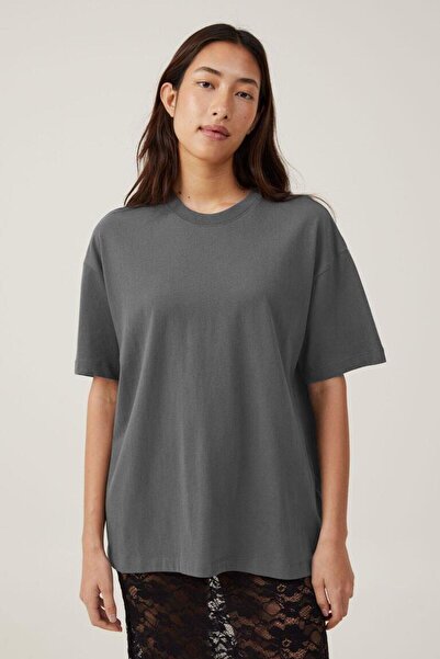 Seeh Tricou basic supradimensionat pentru femei cu mânecă scurtă fumurie SH281