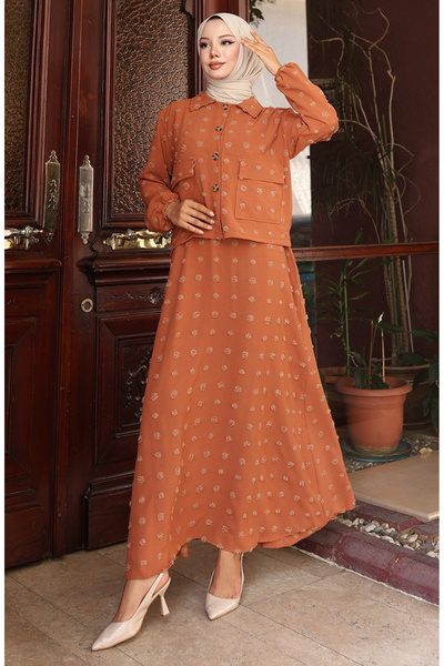 sefamerve Double set with elastic sleeve jacket 0133-04 milky coffee