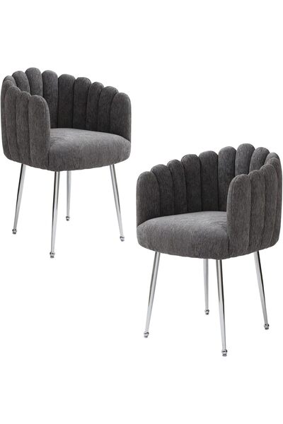 Vanity Living Set of 2 Veneto Grey Dining Chair – Modern Upholstered Chair with Elegant Chrome Leg