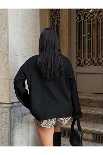 K-ODEA BUTİK Dámský oversize pletený svetr – měkký texturovaný rolák