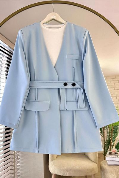 HİFADEN Women's Double Fabric Belted Button Detailed Hijab Jacket