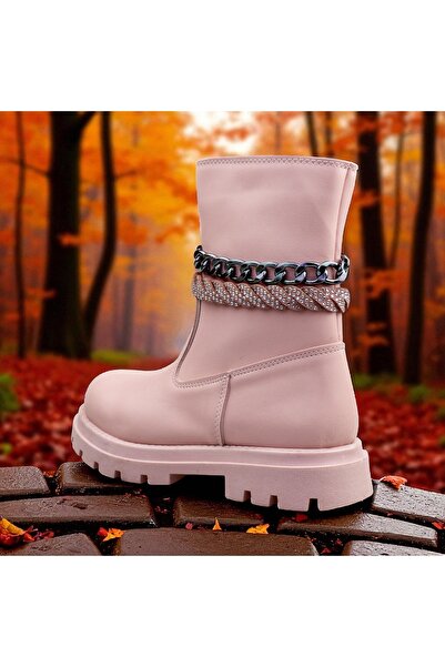 JOJO KIDS kız çocuk su geçirmez bot , soğuk havaya dayanıklı çizme , fermuarlı , polar astar , kaymaz taban