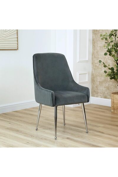 Vanity Living Dining Chair Set Of 2 with Soft Grey Velvet Seat for Living & Bedroom, Kitchen Lounge