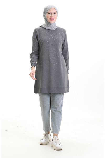 sefamerve Slit Ribbed Tunic 9118-01 Gray