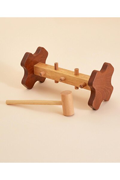 Fab N Funky Wooden Pounding Bench Toy, Educational Play, 3 Years+, 24 x 12 x 12 cm, Brown - 2 Pieces