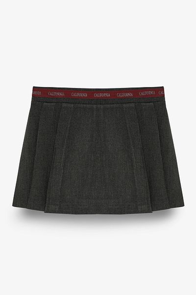 Quzu Stripe Waist Detailed Pleated Mini Shorts Skirt Anthracite