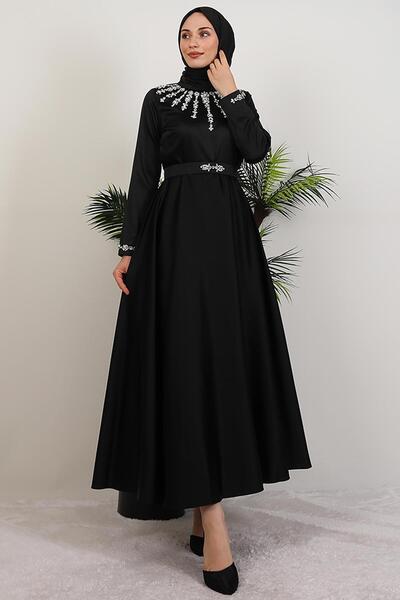 GİYZAMİLA Stone Processing Detail Dress Black
