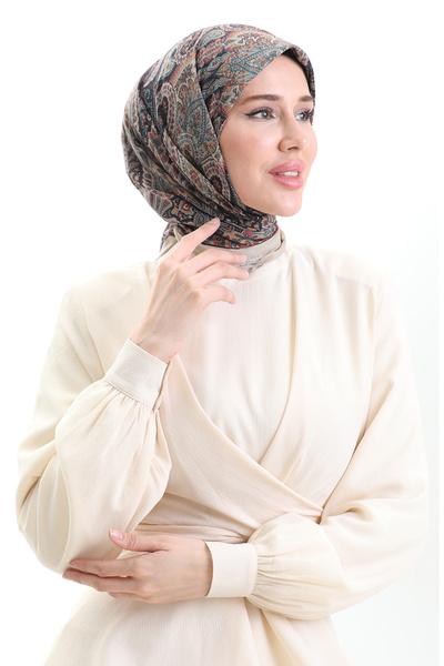 sefamerve Karaca patterned cotton scarf 81092-06 gold tile