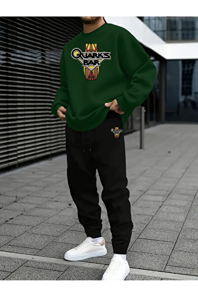 MODAVİBE Unisex Crew Neck Printed Tracksuit Set Cotton Polyester Fabric Elast...