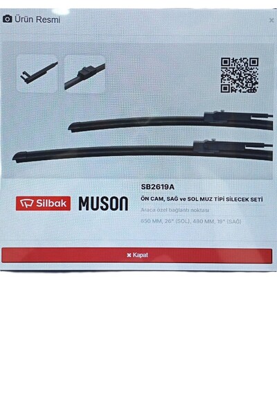 Silbak FORD C-MAX 2003- ÖN SİLECEK SÜPÜRGE TAKIMI MUZ TİPİ (SOL 650MM - SAĞ 480MM) - 3M51 S17528 AA-SB2619A