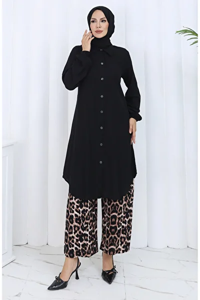 sefamerve Buttoned Tunic Trousers Double Set 0125-01 Black