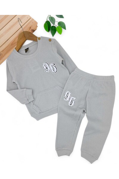 Ege Bebek Baby Boy 96 Embroidered Waffle Fabric Seasonal 6-9-12-18-24 Months Long Sleeve Daily Baby Set