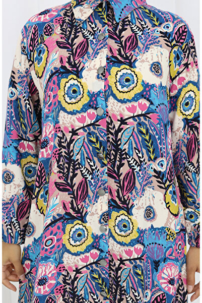 sefamerve Kolu Lastikli Düğmeli Tunik 0134-02 Fuşya Mavi