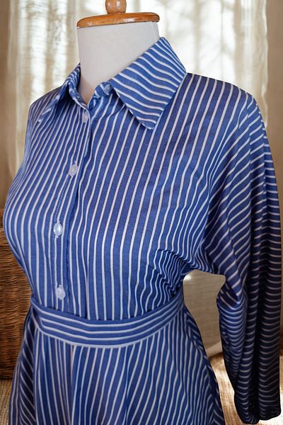 Moda evcen Blue and White Striped Full Length Flared Skirt Dress