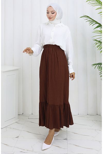 sefamerve Elastic Waist Skirt 2127-01 Brown