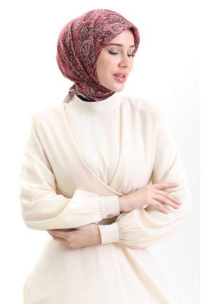 sefamerve Karaca Patterned Cotton Scarf 81092-09 Claret Red