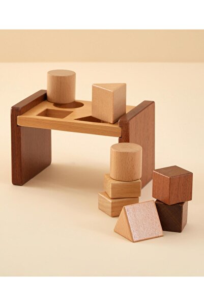Fab N Funky Wooden Shape Sorter With Different Shapes, 6 Months+, 17 x 11 x 11 cm, Brown - 5 Pieces