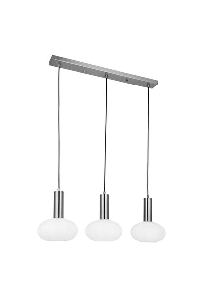 NZL Lighting Kabo 3'lü Ada Antik Krom Avize Sarkıt Avize Camlı Avize Salon Avize