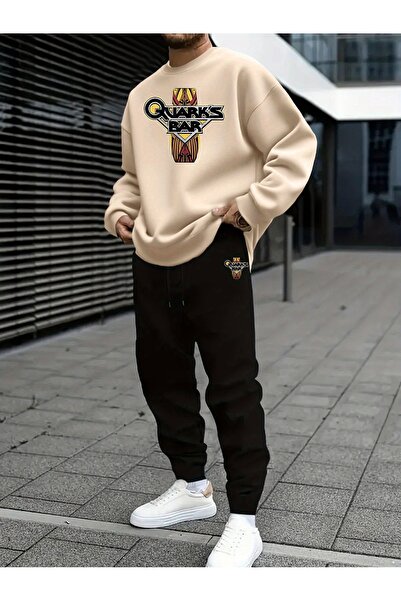 MODAVİBE Unisex Crew Neck Printed Tracksuit Set Cotton Polyester Fabric Elast...