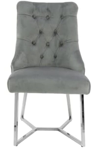 Vanity Living Dining Chairs Set of 2 – Rinerra Grey Velvet Upholstery with Chrome Metal Legs – B