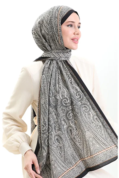 sefamerve Karaca Patterned Mio Crepe Shawl 82000-15 Black Cream