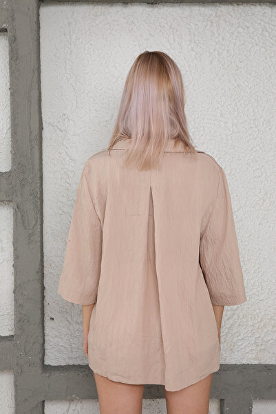 Azda Γυναικείο λινό πουκάμισο με λεπτομέρεια με σχισμές στο πλάι