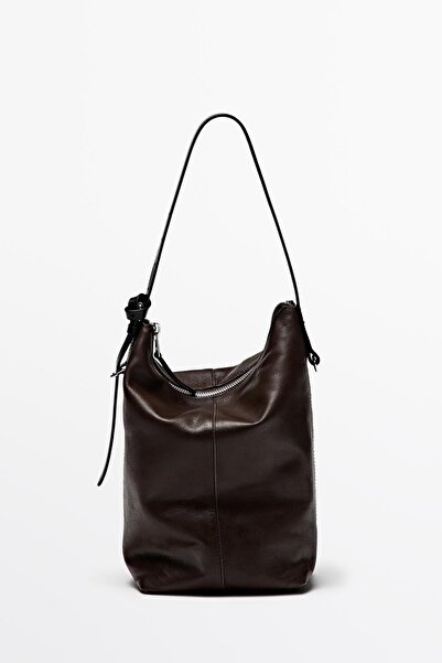 Massimo Dutti Orta boy napa deri bucket çanta