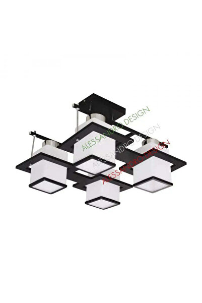 Alista Home Lustra Clasica Aramis cu lemn, Abajur Patrat, 4 X Dulie E 27, Alb / Negru