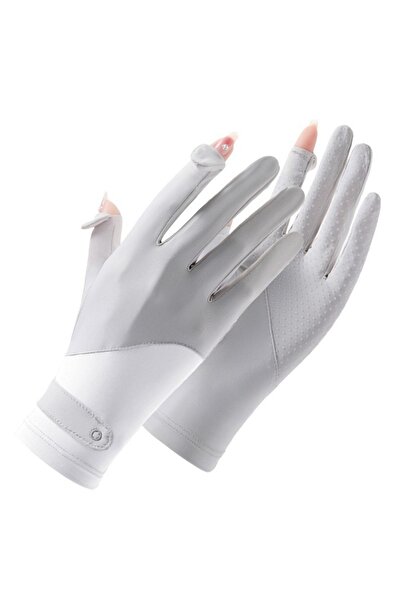 Choice قفازات حماية من الشمس باللون الرمادي والأبيض للنساء، قفازات من الحرير الجليدي قابلة للتنفس، أنيقة وملونة