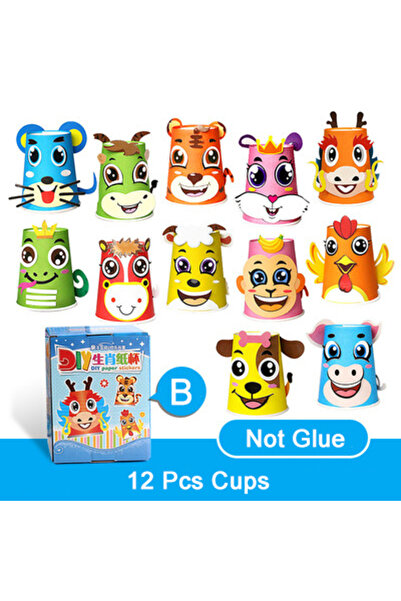 Choice 12 DW with box SMJ 12pcs Children 3D DIY handmade Paper Cups Sticker M...